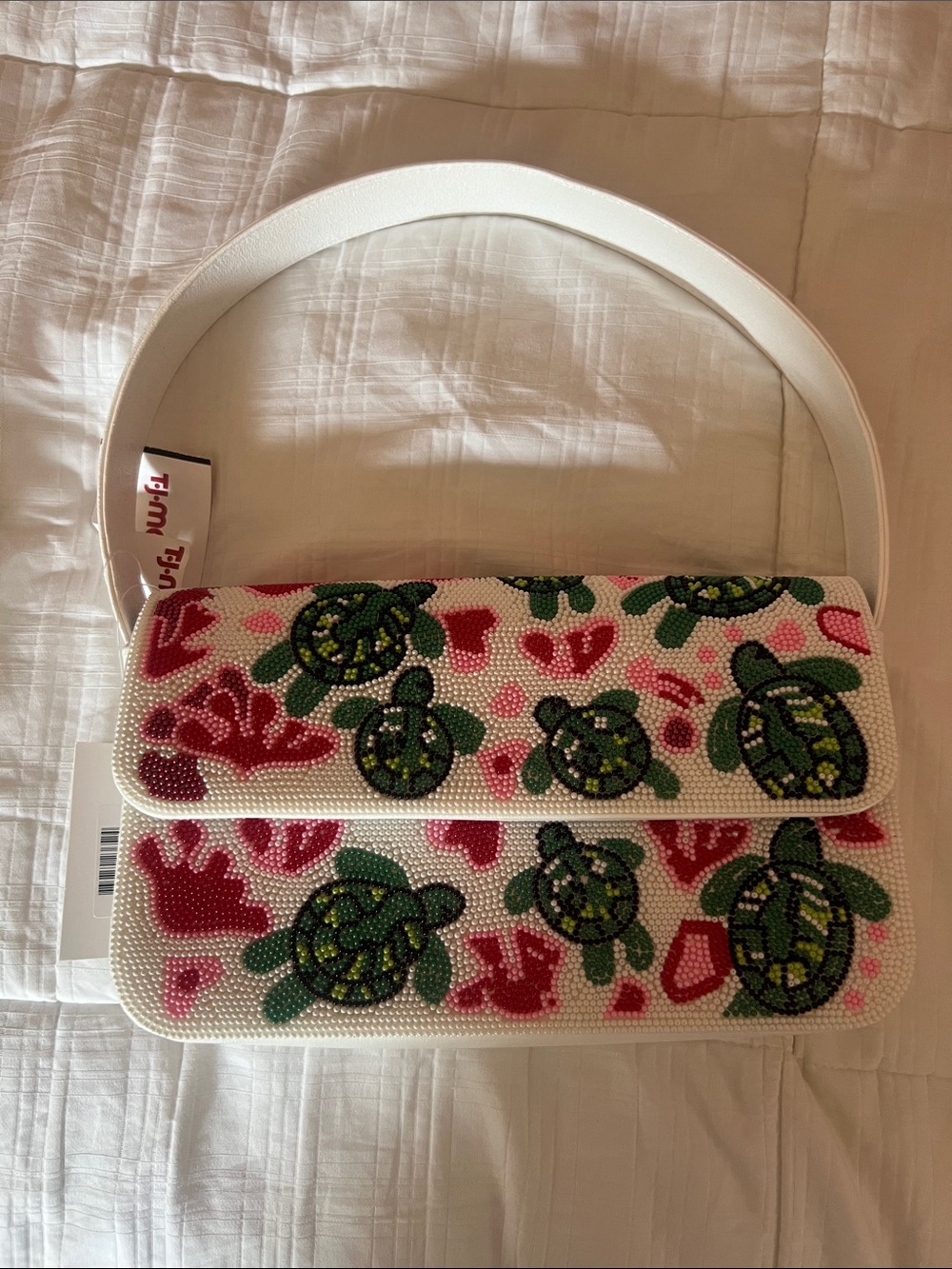 T.J.Maxx White Beaded Turtle & Floral Shoulder Bag